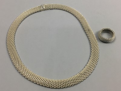 Lot 66 - A TIFFANY SILVER NECKLACE AND RING
