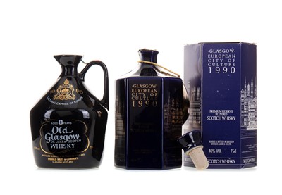 Lot 238 - GLASGOW EUROPEAN CITY OF CULTURE 1990 75CL AND OLD GLASGOW 8 YEAR OLD DELUXE 1990 CERAMIC DECANTER 75CL