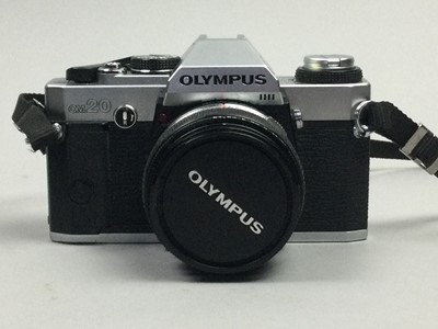 Lot 29 - AN OLYMPUS OM-20 CAMERA AND OTHER CAMERA ACCESSORIES