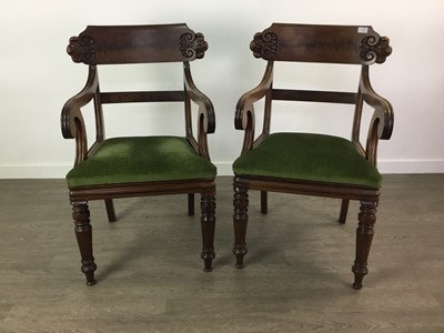 Lot 779 - A PAIR OF WILLIAM IV MAHOGANY OPEN ELBOW CHAIRS