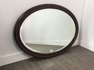 Lot 254 - AN OVAL BEVELLED WALL MIRROR