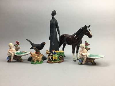 Lot 179 - A CERAMIC MODEL PHEASANT ALONG WITH OTHER CERAMIC FIGURES