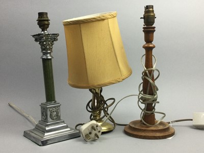 Lot 92 - AN ONYX TABLE LAMP AND THREE OTHER TABLE LAMPS AND A GILT FRAMED RECTANGULAR WALL MIRROR