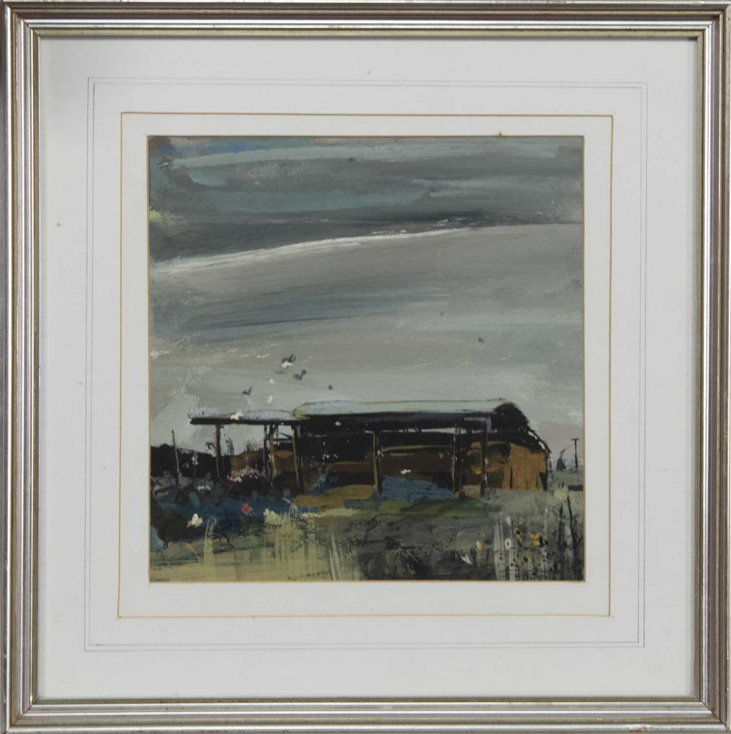 Lot 266 - FARM SHED, AN OIL BY HAMISH MACDONALD