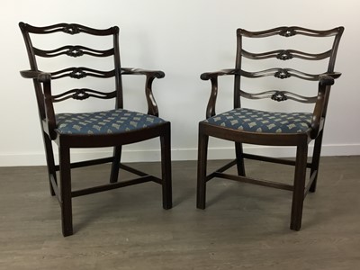 Lot 838 - A PAIR OF GEORGE III STYLE MAHOGANY CARVER ARMCHAIRS
