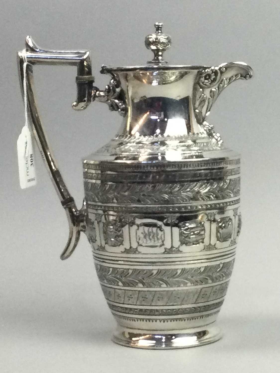 Lot 308 - A VICTORIAN SILVER PLATED HOT WATER JUG
