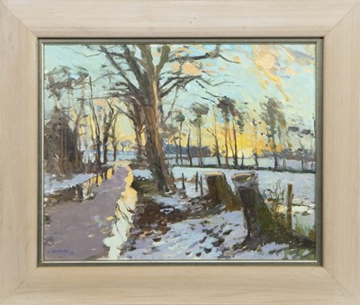 Lot 288 - MELTING SNOW WITH TREES, AN OIL BY DOUGLAS LENNOX