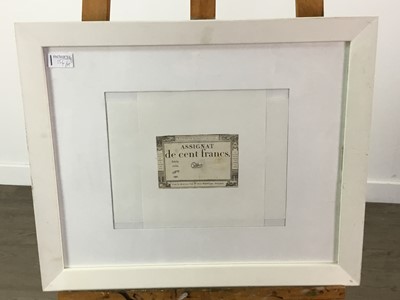 Lot 154 - TWO FRAMED FRENCH REVOLUTIONARY NOTES, ALONG WITH THREE PICTURES