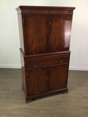 Lot 172 - A PAIR OF VICTORIAN SINGLE CHAIRS, A YEW WOOD CABINET BOOKCASE AND A YEW WOOD COCKTAIL CABINET