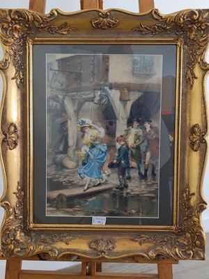 Lot 93 - A GILT FRAMED PRINT OF 18TH CENTURY FIGURES AND TWO OTHER PICTURES