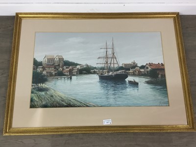 Lot 548 - MARESCA, RIVER SCENE WITH BOATS WATERCOLOUR AND OTHER PICTURES