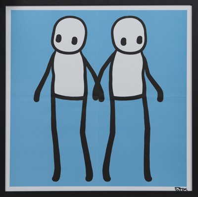 Lot 159 - HOLDING HANDS (RED, ORANGE, YELLOW, BLUE & TEAL), LITHOGRAPHS BY STIK