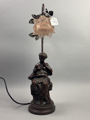 Lot 357 - A BRONZED RESIN SEATED FIGURAL LAMP