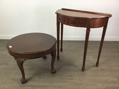 Lot 349 - A MAHOGANY LAMP TABLE AND A DEMI LUNE SIDE TABLE