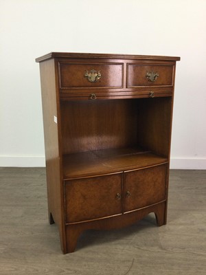 Lot 343 - A NEST OF THREE TABLES, A COFFEE TABLE AND A SMALL WALNUT BOW FRONTED CHEST