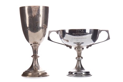 Lot 1513 - A SILVER PLATED BOXING TROPHY, AND A SILVER TROPHY
