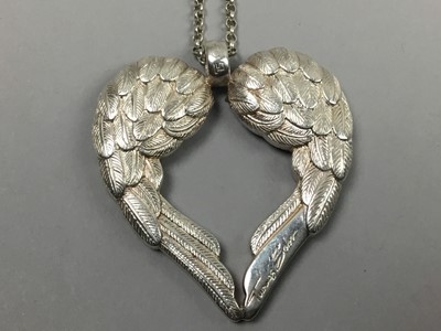 Lot 407 - A SILVER WINGED HEART PENDANT ON CHAIN BY THOMAS SABO