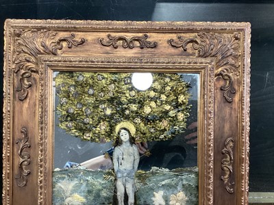 Lot 502 - A GERMAN REVERSE PAINTED MIRROR