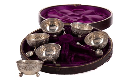 Lot 26 - A CASED SET OF SIX VICTORIAN SILVER OPEN SALTS