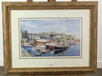 Lot 436 - A CORNER OF MEVAGISSEY BY CATHERINE OGDEN SWA AND OTHER PICTURES