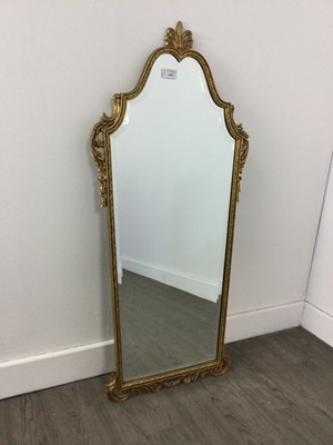 Lot 438 - A GILT FRAMED BEVELLED WALL MIRROR AND TWO OTHERS