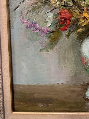 Lot 356 - POPPIES AND LARKSPUR, AN OIL BY MARCEL DYF