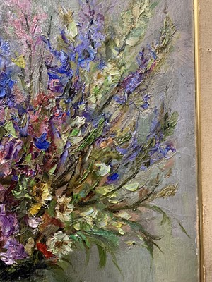 Lot 356 - POPPIES AND LARKSPUR, AN OIL BY MARCEL DYF