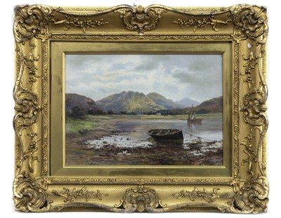 Lot 376 - THE OLD FISHING BOAT, AN OIL BY GEORGE WILLIAM GRAHAM