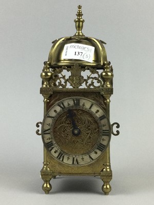 Lot 137 - A SMALL REPRODUCTION LANTERN CLOCK AND OTHERS
