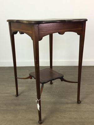 Lot 133 - A CARVED PINE STOOL AND A EDWARDIAN MAHOGANY OCCASIONAL TABLE