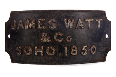 Lot 1104 - A 19TH CENTURY CAST IRON BEAM ENGINE MANUFACTURER'S PLATE FOR JAMES WATT & CO SOHO 1850