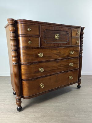 Lot 898 - A 19TH CENTURY MAHOGANY BARREL-FRONTED CHEST OF DRAWERS