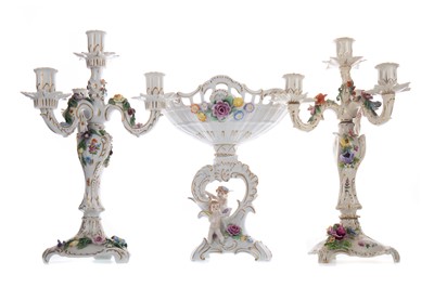 Lot 897 - A MATCHED GERMAN PORCELAIN CENTREPIECE AND CANDELABRA