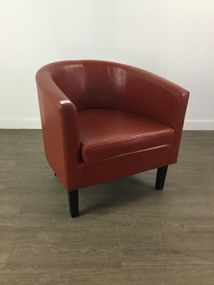 Lot 149 - A MODERN RED LEATHER TUB CHAIR
