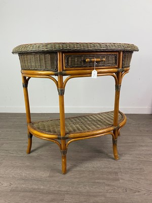 Lot 72 - A MAHOGANY SWING DRESSING MIRROR AND A WICKER HALL TABLE