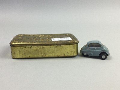 Lot 73 - A SILVER CIGARETTE CASE, A CIGARETTE TIN AND A MODEL CAR
