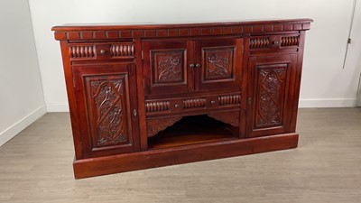 Lot 301 - A MODERN HARDWOOD SIDEBOARD WITH MIRROR