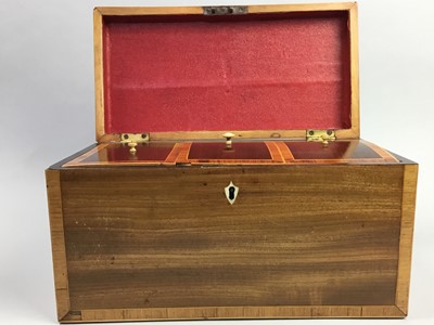 Lot 341 - A MAHOGANY AND BOXWOOD CROSSBANDED TEA CADDY