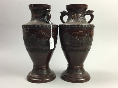 Lot 412 - A PAIR OF JAPANESE BRONZED METAL VASES