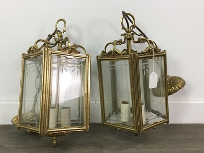 Lot 414 - A PAIR OF BRASSED HALL LANTERNS