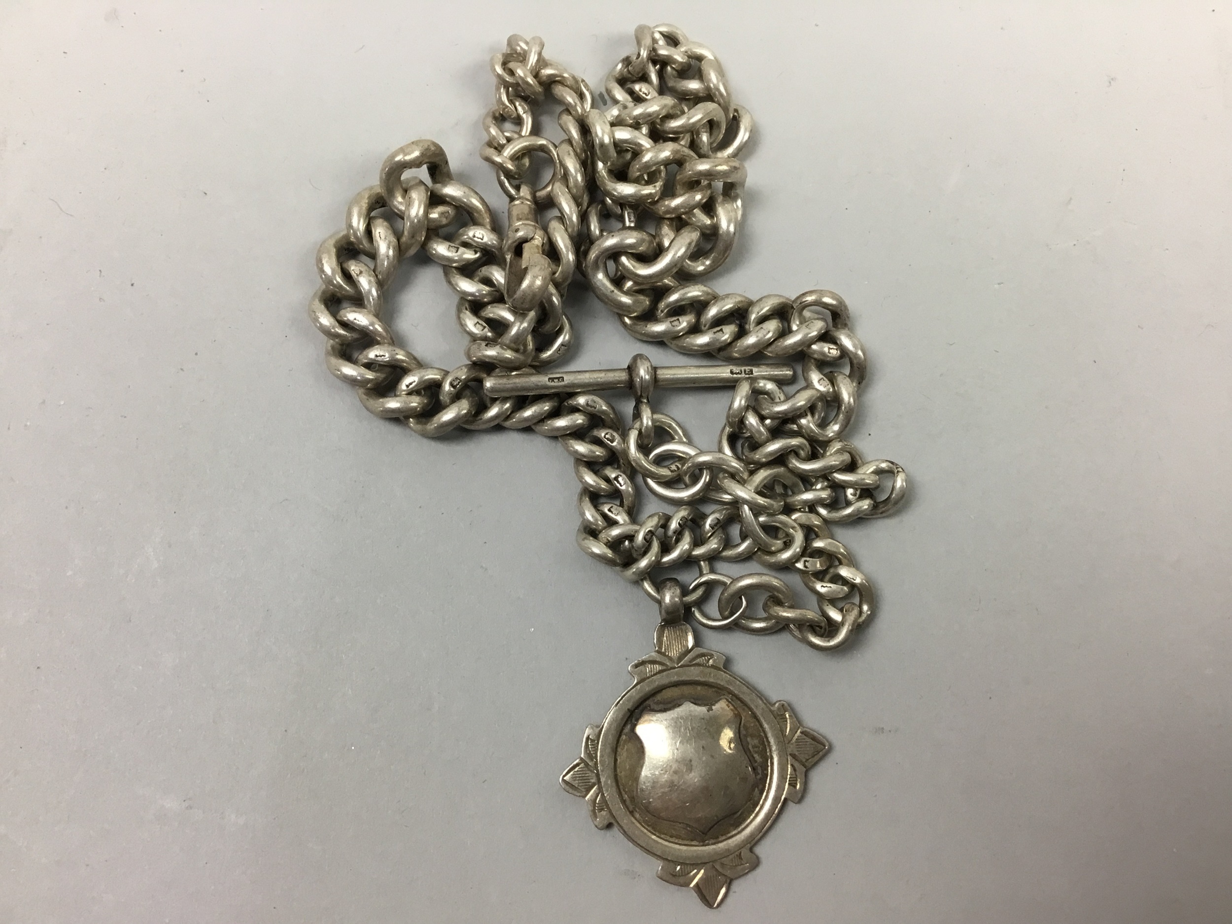 Lot 2 A SILVER DOUBLE ALBERT POCKET WATCH CHAIN,