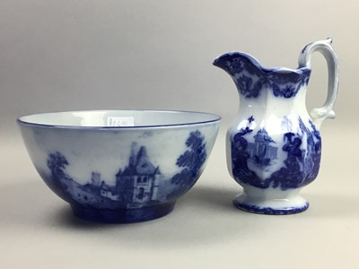 Lot 490 - A BLUE AND WHITE WASH BOWL AND EWER