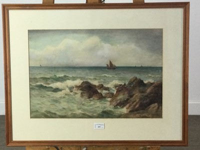 Lot 491 - A SEASCAPE WATERCOLOUR ALONG WITH A PRINT AFTER GORDON KING