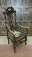 Lot 1006 - VICTORIAN CARVED OAK OPEN ELBOW CHAIR Of 17TH...