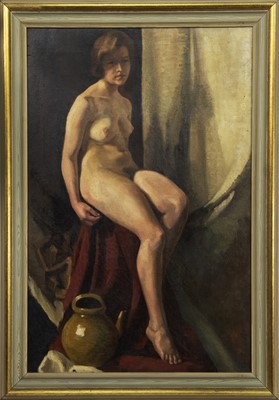 Lot 394 - FEMALE NUDE, AN OIL BY MARY ELIZABETH HUTCHINSON