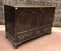 Lot 1024 - EARLY 18TH CENTURY OAK MULE CHEST the hinged...