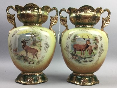 Lot 552 - A PAIR OF VICTORIAN VASES ALONG WITH A PAIR OF SHIP PRINTS