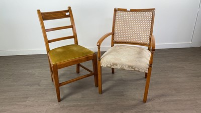 Lot 560 - A CANE BACK ARMCHAIR, PAIR OF BEDROOM CHAIRS AND TWO OTHERS