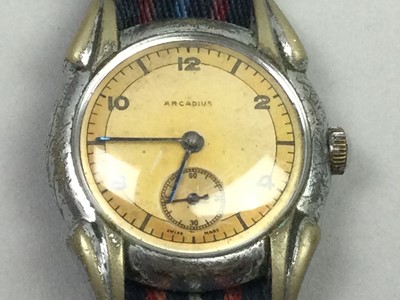 Lot 581 - AN ARCADIUS MANUAL WIND WRIST WATCH AND A GOLD PLATED COCKTAIL WATCH