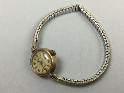 Lot 581 - AN ARCADIUS MANUAL WIND WRIST WATCH AND A GOLD PLATED COCKTAIL WATCH
